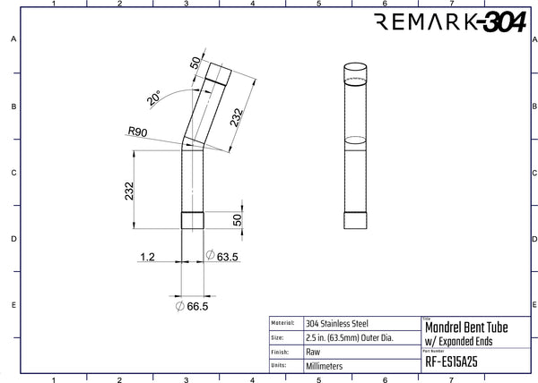 304 Stainless Steel 15° Mandrel Bends w/ Slip Fit Ends