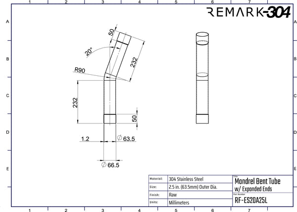 304 Stainless Steel 20° Mandrel Bends w/ Slip Fit Ends