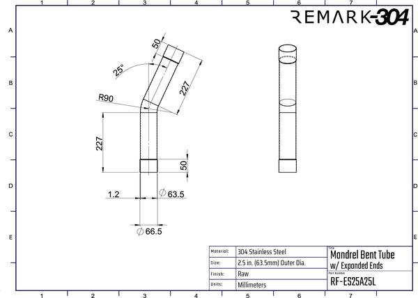 304 Stainless Steel 25° Mandrel Bends w/ Slip Fit Ends