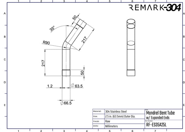 304 Stainless Steel 35° Mandrel Bends w/ Slip Fit Ends