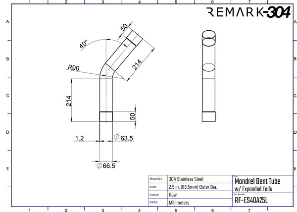 304 Stainless Steel 40° Mandrel Bends w/ Slip Fit Ends